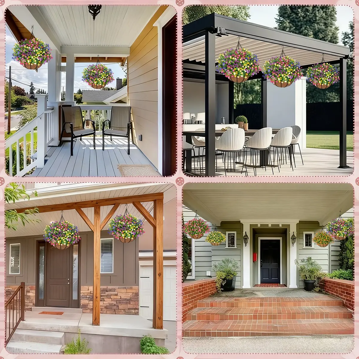 Artificial eucalyptus, camellia, and coconut palm flower baskets, hanging baskets, artificial flowers for home, garden, outdoor, and festive decorations Artificial eucalyptus, camellia, and coconut palm flower baskets, hanging baskets, artificial flowers for home, garden, outdoor, and festive decorations