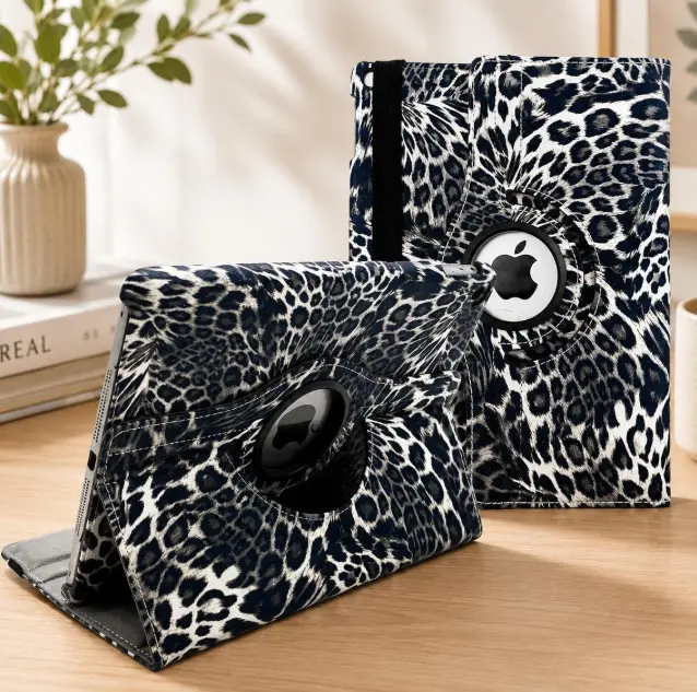 Black Cheetah iPad 9.7 Case 2018 2017, iPad Air 2 Cover, 360 Rotating Stand, Auto Sleep Wake, Protective Tablet Case