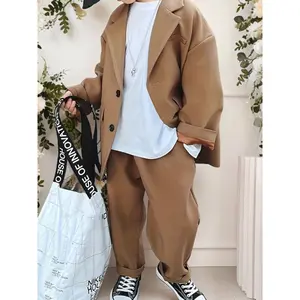 Boys' Casual Suit Set, New Spring/Autumn Style, Handsome Brown Hosting Formal Wear, Flower Boy Runway Outfit, Stylish Korean-Style Children's Suit