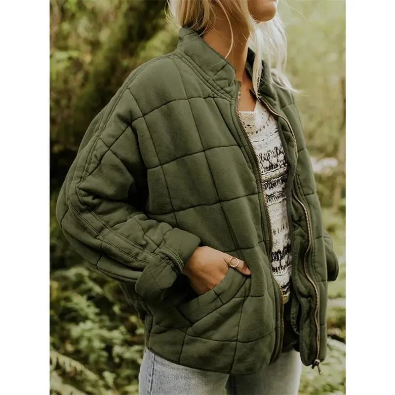 Women's Vintage Solid Cotton Winter Coat, Loose-Fitting Oversized Warm Long-Sleeve Outerwear with Pockets, Zipper Closure, Sports & Outdoor Womenswear Top (Gift Included with Every Order), Tops, Female, Outwear, Gift (Comes With Every Order)