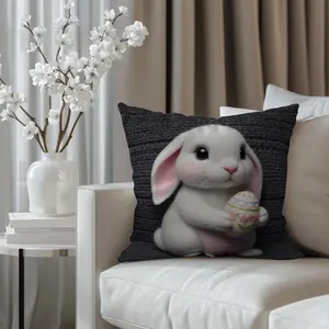 Easter Bunny Print Peach Velvet Pillowcase 17.7x17.7 Soft Decorative for Living Room Bedroom Sofa Home Farmhouse Party No Insert