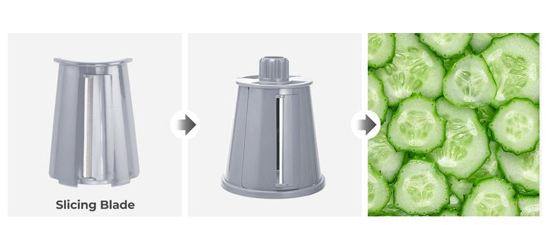 SUSTEAS Rotary Food Cheese Grater with 5 Replaceable 18/10 Stainless Steel Blades, Built-in Strong Suction Base, Kitchen Utensils Kitchenware Modern Vegetable Cutting Home Cooking Mandoline Slicer Grey