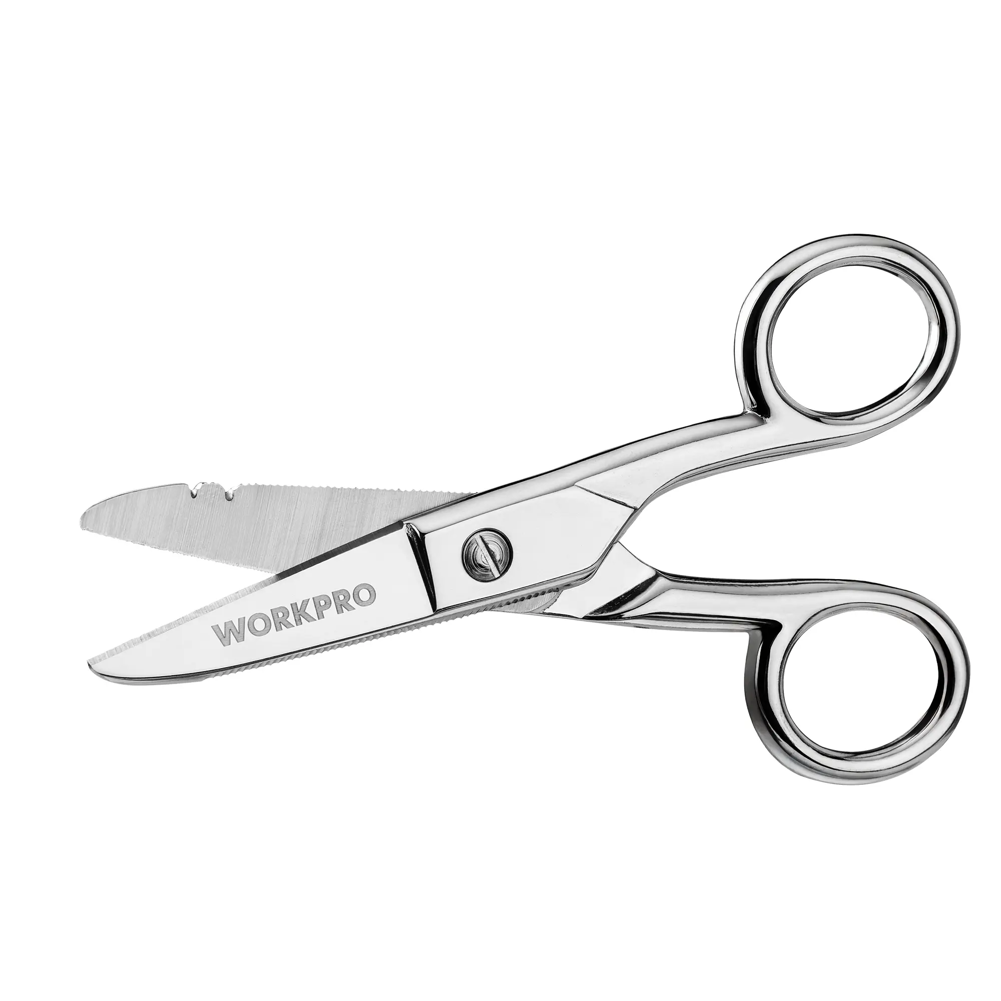 WORKPRO Electrician Scissors, 5-1/5 Inch Electrical Scissors with Stripping, Heavy Duty Scissors,Nickel-Plated Stainless Steel,19&23 Stripping Notches for Electric Work