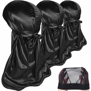 3PCS Silky Durags Pack for Men Waves, Satin Doo Rag, Award 1 Wave Cap