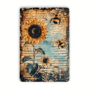 Rustic Metal Sunflower and Bees Tin Sign, 8x12 in Home Decor for Cafe, Garden Indoor-Outdoor Use