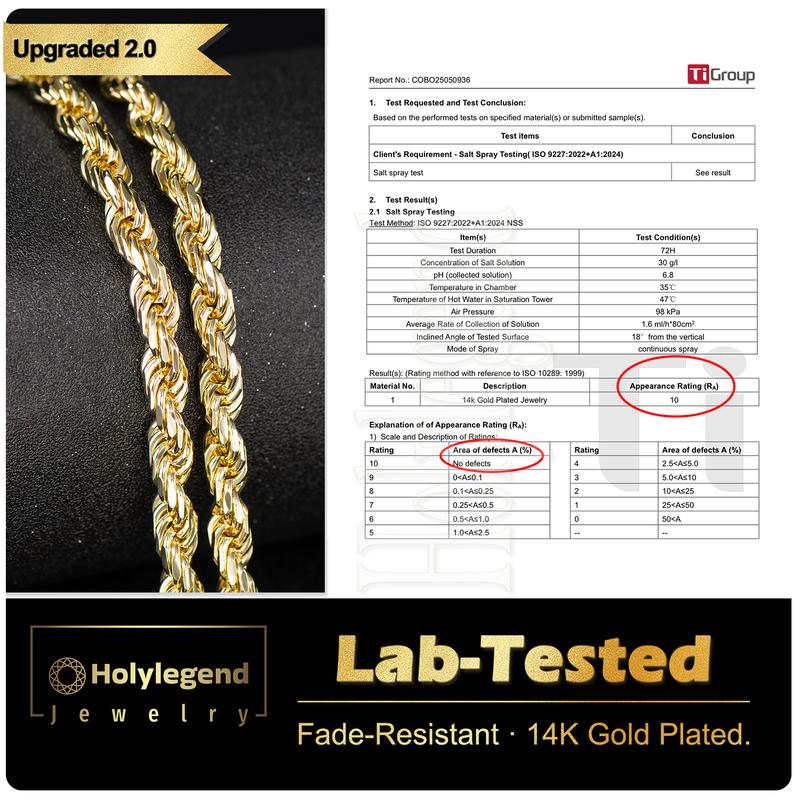 Holylegend 14K Real Gold-Plated Rope Chain Necklace for Women and Men,Upgraded Shine, Faceted Cut, Tarnish-Free, Goldstone necklace 6mm/8mm, 22"/24" Jewelry