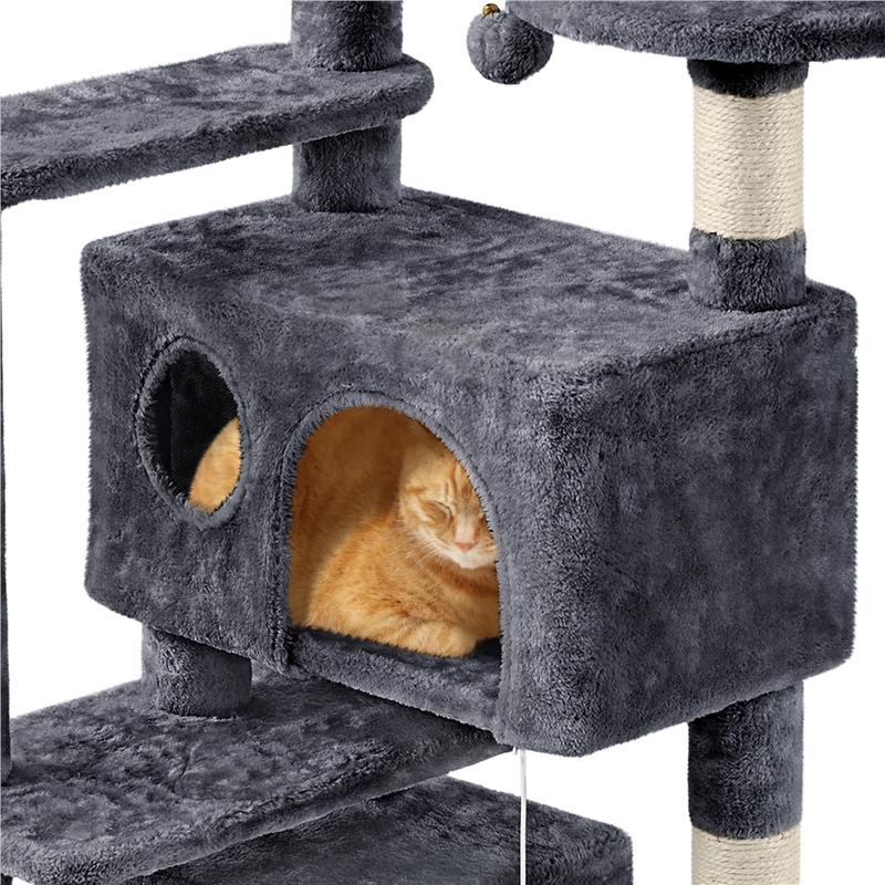 【On Sale】Yaheetech 54"/57''/63"/79"/82" Cat Tree Multilevel Cat Tower with 2 Condos & Dangling Ball & Round Platform & Ladder