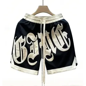 Y2K Letter Embroidery Basketball Shorts Men's Streetwear Vintage Color Block Baggy Loose Fit Summer Casual Sweat Shorts