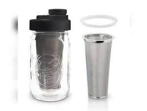 Cold Brew Coffee Maker Kit: Wide Mouth for Coffee, Infused Tea, Alcohol - 1 Quart 32 oz Black Lid