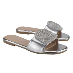 Belovely Women's Flat Rhinestone Sandals - Lightweight Summer Slides - Onyx, Flipflop