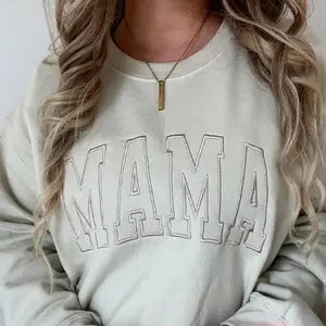 Embroidered Mama Sweatshirt, Personalized Varsity Letter Crewneck, Trendy Custom Mom Sweater, Cozy Gift for Women and Mothers