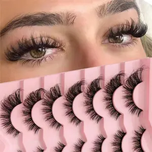 False Eyelashes, 7 Pairs Natural Faux Lashes for Eyelash Extensions, Volumized False Eyelashes for Women and Girls Makeup Enhancement, Valentine's Day Gift