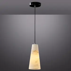 Adjustable Height Alabaster Pendant Lights, Marble Conical Shade(Bulb Included)