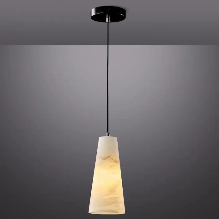 Adjustable Height Alabaster Pendant Lights, Marble Conical Shade(Bulb Included)