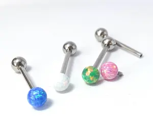 1pc Internally Threaded 5mm Opal Ball Tongue Ring Steel Barbell 5/8" 16mm 14g