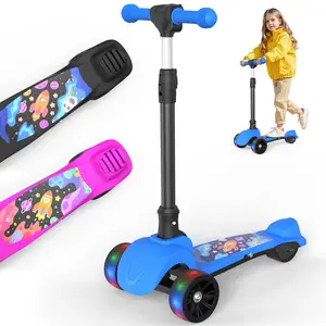 Foldable Electric Scooter for Kids, UL-Certified 80W Motor, Max 5MPH Safe Speed with Lean-to-Steer Balance Tech, 3 Adjustable Heights & LED Light Up Wheels, Holds 110lbs