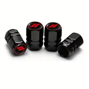 Metal Tire Valve Stem Caps - Black with Red Logo - 4 Pack - Durable and Stylish - Universal Fit for Car Tires - Easy Installation & Removal - Optimal Tire Performance Sealing Ring Anodized Aluminum Heavy Duty Airtight Corrosion-Resistant Alloy Skull cryst