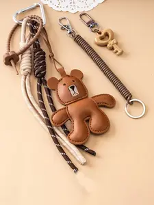 Melad Color Series - Pu Bear Keychain - Hand Woven Wristband | Suitable For Fashion Car Keychains&Bags | Interesting And Unique Pendant.Vintage Leather Teddy Bear Pendant - Paired With Braided Rope And Heart-Shaped Key|Bag Decoration