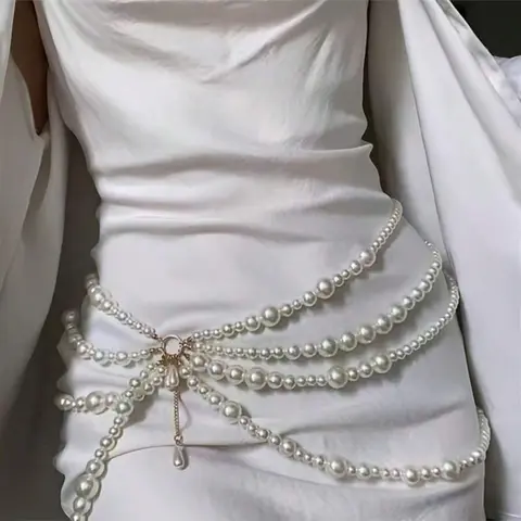 Women's Faux Pearl Decorated Body Chain, Belly Chain, Waist Chain, Fashionable Beaded Design Body Jewelry for Beach Party Vacation, Elegant All-match Fashion Accessories for Daily Wear, Decoration, Waist Chain Accessory