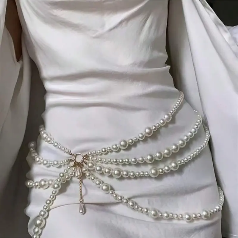 Women's Faux Pearl Decorated Body Chain, Belly Chain, Waist Chain, Fashionable Beaded Design Body Jewelry for Beach Party Vacation, Elegant All-match Fashion Accessories for Daily Wear, Decoration, Waist Chain Accessory
