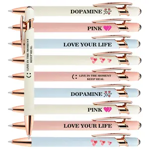 10pcs Dopamine Themed Motivational Quote Ballpoint Pens for Women, Smooth Writing Black Ink Metal Pens, Perfect Gifts for Coworkers, Friends & Students
