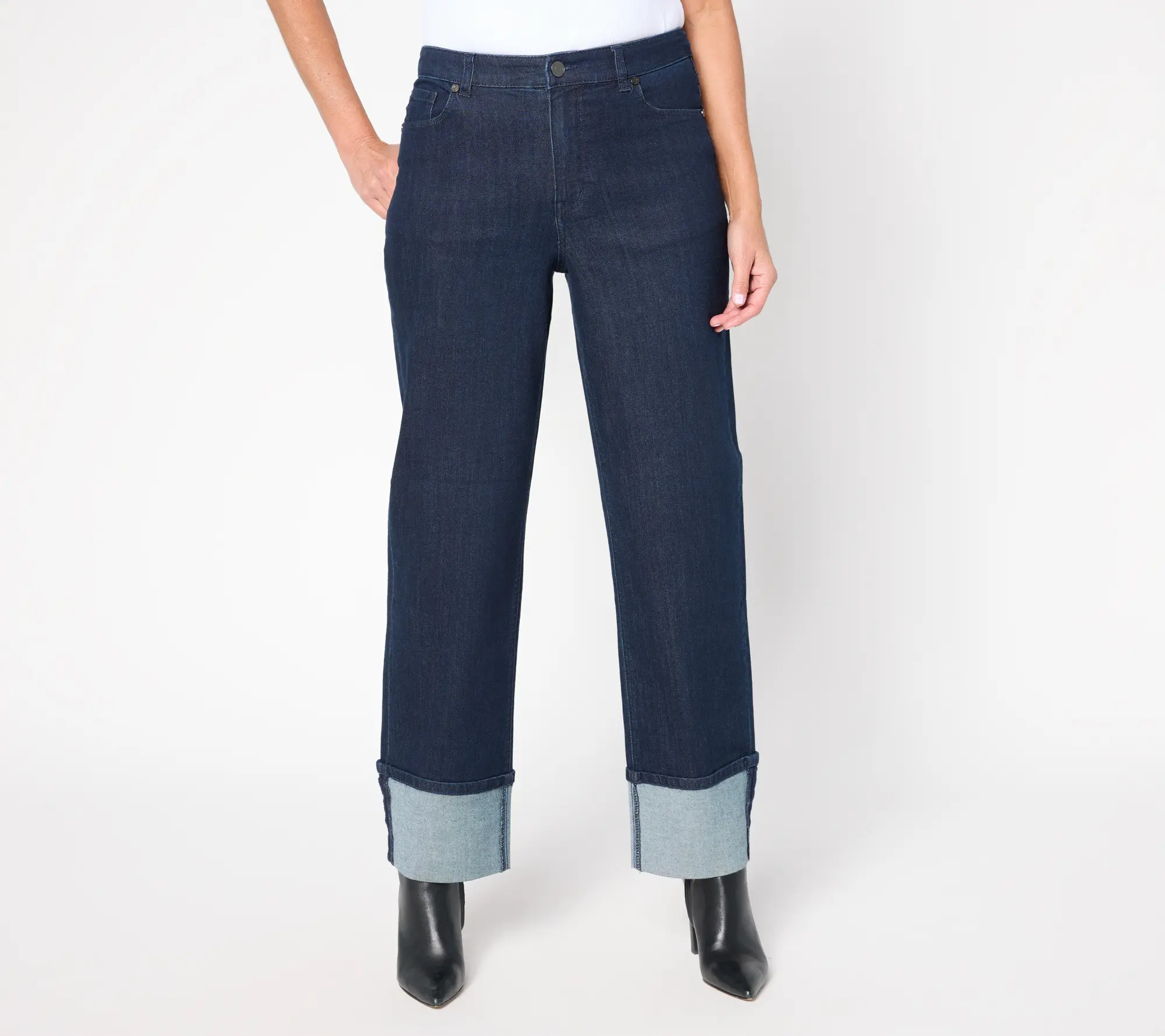 Susan Graver Petite Stretch Denim Cuffed Jean - Indigo