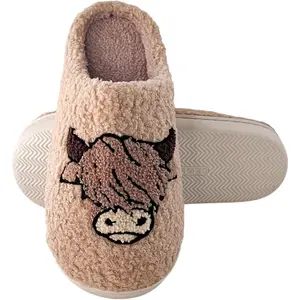 Men's Women's Highland Cow Animal Slides Slippers-Youth Size,Faux Fue Inner,Round Toe,Comfy Memory Foam,Non-Slip Indoor Footwear,Indoors,Sunmmervibes