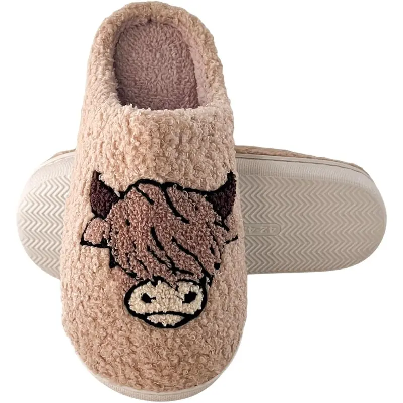 Men's Women's Highland Cow Animal Slides Slippers-Youth Size,Faux Fue Inner,Round Toe,Comfy Memory Foam,Non-Slip Indoor Footwear,Indoors,Sunmmervibes