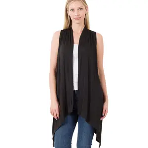 Sleeveless Draped Open Front Cardigan