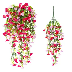 8-Pack Realistic Hanging Flowers Artificial Plants, Outdoor Use, Silk Trumpet Vine with Eucalyptus Leaves, UV Resistant, Home Garden Decor