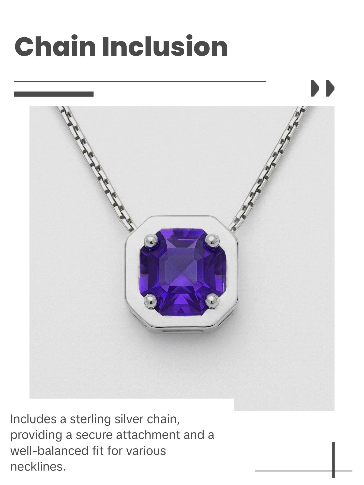 Octagonal Amethyst Pendant Necklace in Sterling Silver