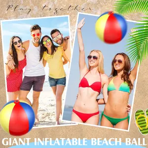 Oversized Inflatable Beach Ball for Adults, Plastic Water Toy Ball Foldable and portable, easy to inflate and deflate. Great for outdoor water games, beaches, swimming pools, backyard activities, parent‑child interaction and family beach fun.