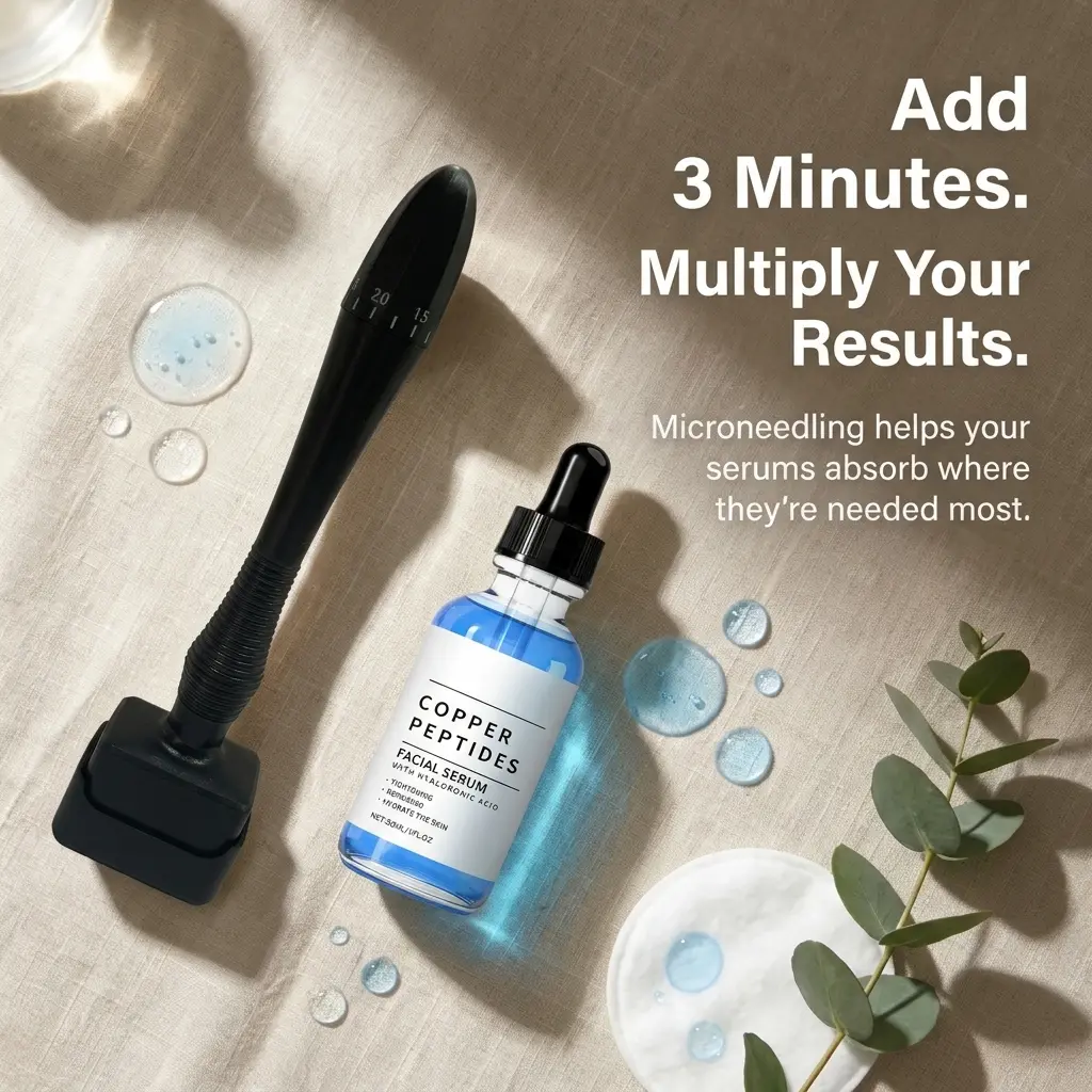 Microneedle Stamp Kit with Copper Peptide Serum, Adjustable Derma Stamp Tool for At-Home Skincare Routine, Stainless Steel Facial Beauty Tool Set for Serum Application