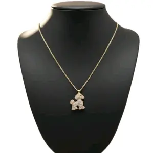 Elegant Gold-Tone Poodle Pendant Necklace with Sparkling Rhinestones for Women's Fashion Accessories