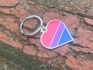 Bisexual Flag Heart Pink Purple and Blue LGBTQ Support Pride Symbol - 1.5 inch Enamel Keychain with Keyring