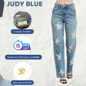 Judy Blue Full Size High Waist  Rigid Magic Star Shaped Destroy 90's Straight Jeans Plus Size