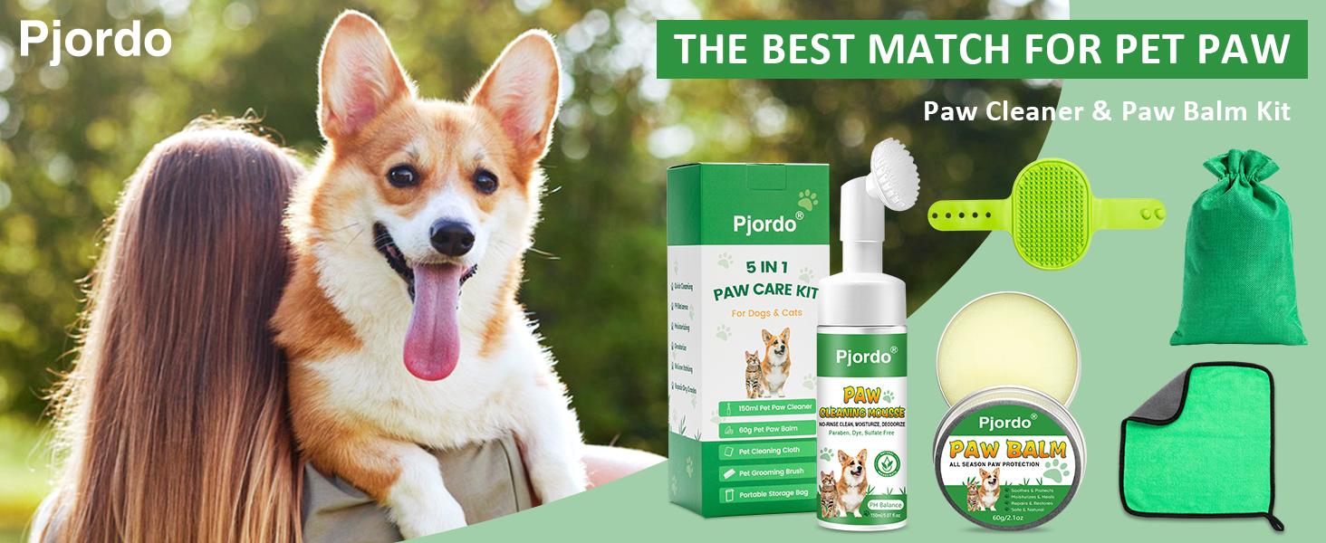 Dog Paw Cleaner Kit No Rinse Waterless Soap-Free Cleanser for All Breed Sizes with Healing Balm for Dry Cracked Paws Protector Care Set,valentine's day gifts for her/him