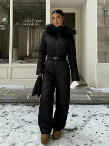 White Fuzzy Hat & Thick Jumpsuit For Women, Suitable Playing In Snow Autumn/Winter,Fall,Fall Clothes Summer Outfits , Beach Holiday