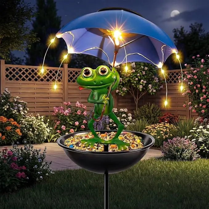 Solar Frog Bird Feeder Light - Outdoor Solar Waterproof Lights Garden Auto Illuminating Durable Yard Art Ornament Bird Feeder summerwins