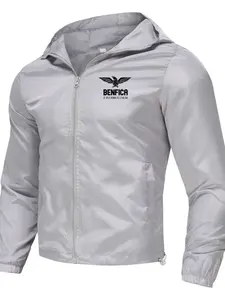 Benfica Hooded Windbreaker, Football Club Eagle Logo Jacket, Slim-Fitting Casual Wear, Ideal for All Seasons