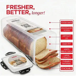 Sealed Bread Box with Lid, Transparent Plastic Food Storage Container, Reusable Rectangular Bento Lunchbox, Kitchen Organizer Essential, Thickened Storage Containers