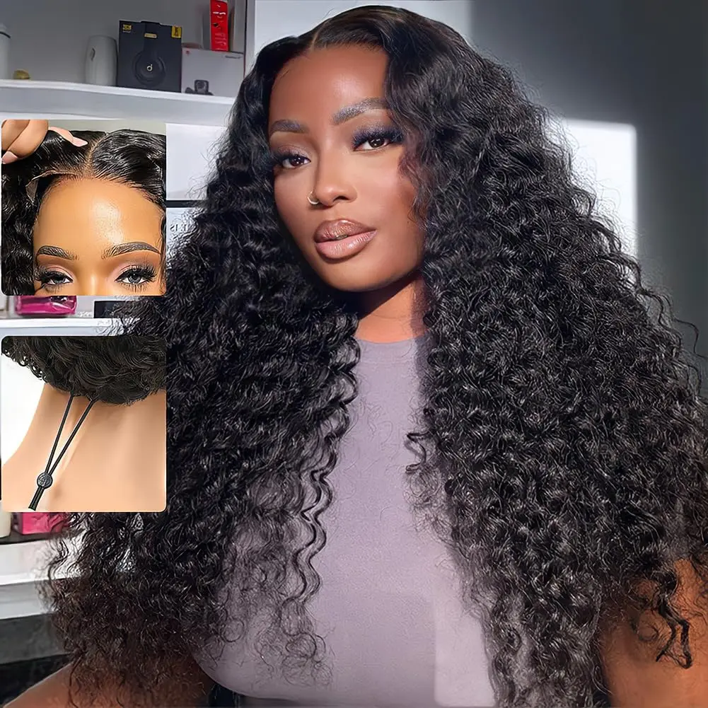 Mamushow 7x6 Glueless Wigs Human Hair Pre Plucked Pre Cut 200% Density Burmese Curly Wave HD Lace Front Wigs Instant Wear and Go 26 Inch No Glue With Drawstring Brazilian Curly Human Hair Wig for Women