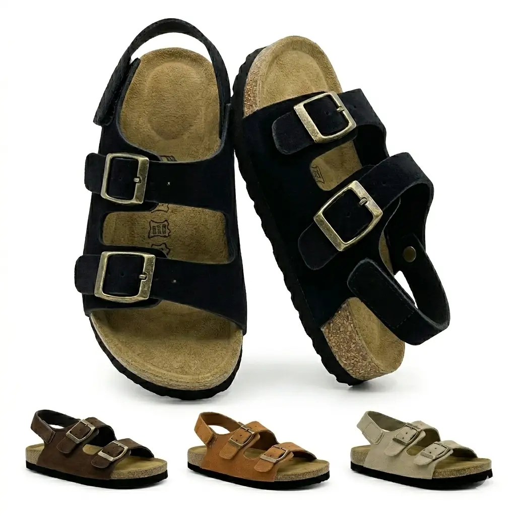 Toddler Kids' Adjustable Cork Footbed Sandals, Open-Toe Back Strap Summer Shoes for Boys & Girls