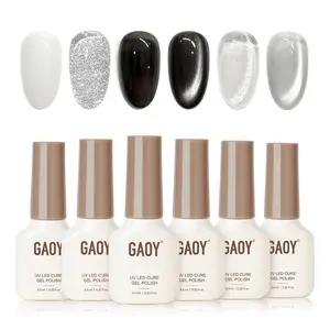 GAOY Celestial Noir Black and White Gel Polish Set, Sliver Cat Eye, Opal White, Jelly Black Glitter Reflective Gel, Magnetic Holographic DIY Nail Art
