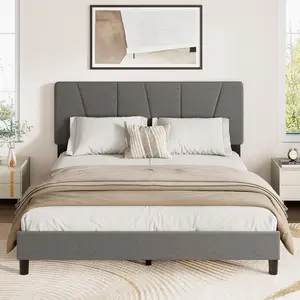 Grey Full Size Upholstered Platform Bed Frame with Adjustable Headboard, Fits 8-14 Inch Mattress, Heavy Duty Bed Frame with Wooden Slats Support, Noise-Free, Non-slip, No Box Spring Needed, Easy Assembly