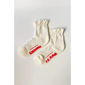 Ruffled Hugger Crew Socks in Vanilla / Red