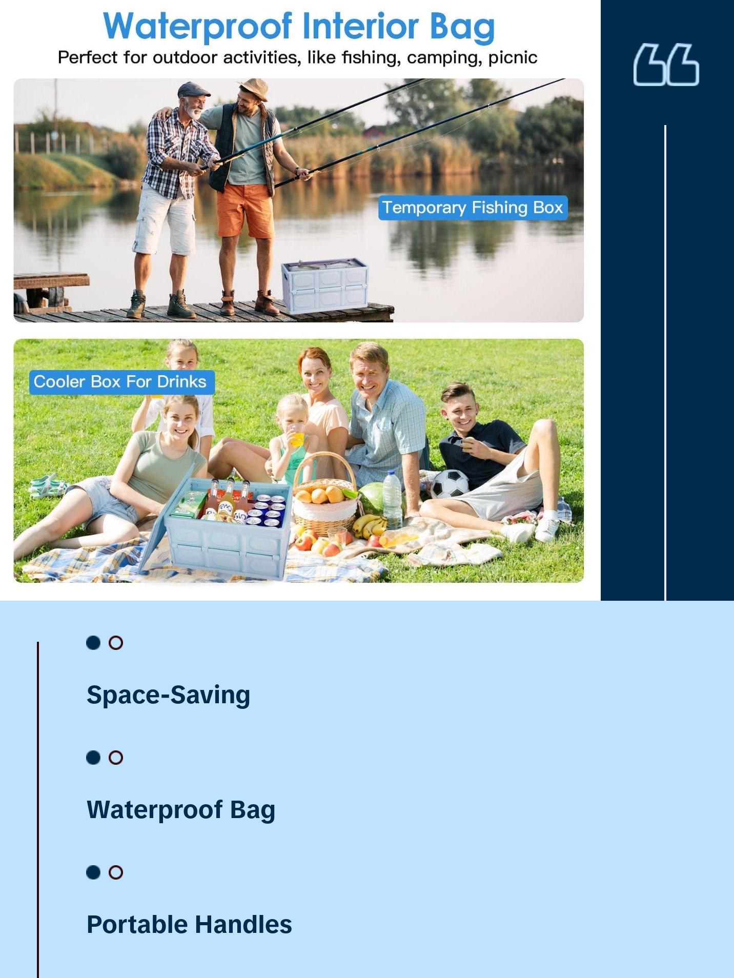 Collapsible Storage Bins with Dustproof Lid, Waterproof Interior, Stackable Design, Ideal for Camping, Fishing, and Living Room Use