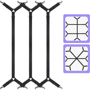3 PCS Secure Sheet Holder Straps for Full Size Beds, Adjustable Crisscross Fitted Sheet Clips, Black