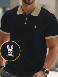 Men's Casual Skull Rabbit Graphic Print Shirt, Outdoor Sports Polo, High-Quality Fabric, Durable Construction, Lapel Short Sleeve, Gift Option