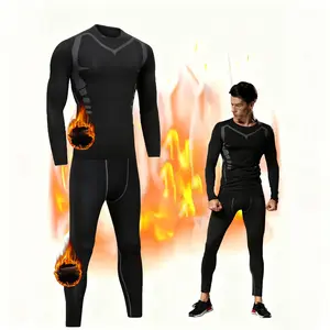 Men's Thermal Underwear Compression Set - 2 PCS Fleece-Lined Top & Pants for Fitness Running Workout Outdoor Skiing All-Season Athletic Wear Yoga Gym Workouts